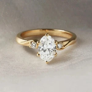 Classic 1.25 CT Oval Cut MoissaniteRing, 14k Yellow Gold Plated, Engagement Ring - Picture 1 of 5