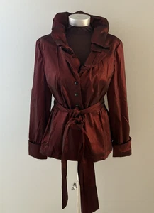 Adriana Papell Jacket Top XL Burgundy Iridescent Ruffled Collar Vamp Dark Gothic - Picture 1 of 20