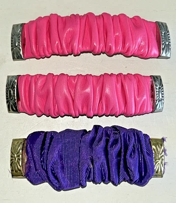 Lot of 3 Vtg 90s French Barrette Hair Clips Pink & Purple Ruched Fabric Western - Image 1 of 4