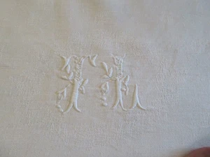 12 serviettes de table en damassé lin monogramme TL - Picture 1 of 5