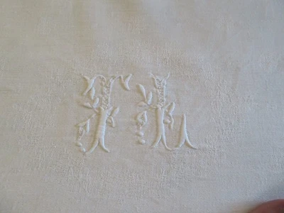 12 serviettes de table en damassé lin monogramme TL - Photo 1/4