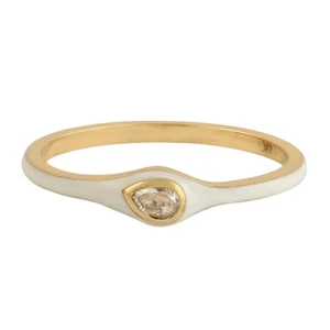 Black Friday 14k Yellow Gold  Natural Diamond Band Ring For Women Enamel Jewelry - Picture 1 of 6