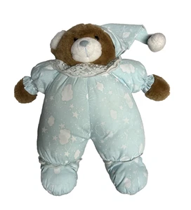 Vintage Glow In The Dark Brown Teddybär Blau Weiß Wolken Gutenacht Puffy Plüsch - Bild 1 von 8