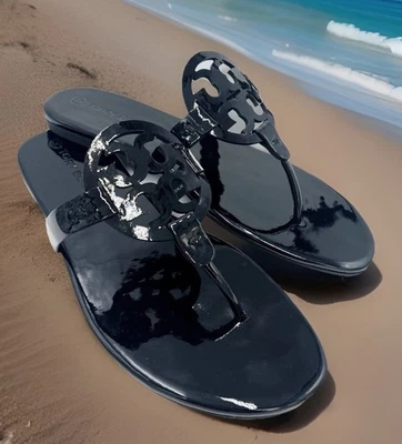 TORY BURCH CHAROL MILLER TANGA SANDALIA PERFECTA NEGRA LOGOTIPO T TALLA US 10 NUEVA EN CAJA Foto 1 de 4