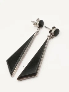 Orecchini Donna Argento 925 Vintage Geometrici Triangolo Onice Lobo Pendenti  - Foto 1 di 5