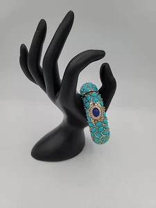 Vintage Türkis Schildkröte Lucite Cabochon Glieder Stretch Armband - Bild 1 von 7