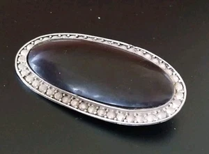 Große SILBER 925 Art Déco Brosche Jett/ Gagat Vintage Handarbeit - Bild 1 von 11