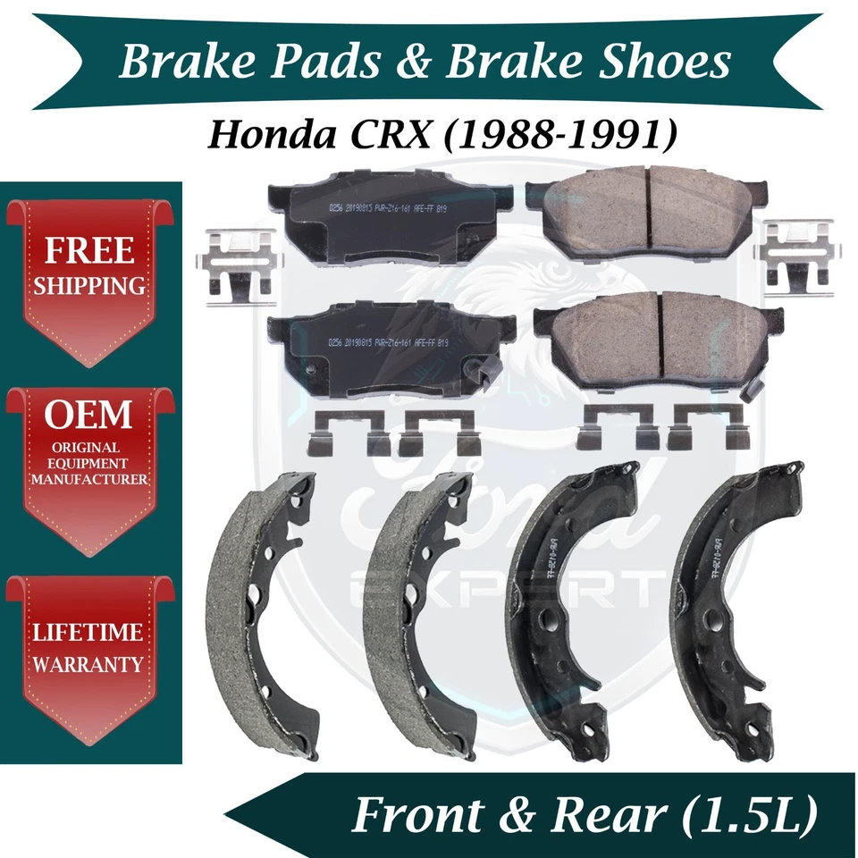 Первоклассные оригинальные передние колодки и задние туфли для 1988-1991 Honda CRX пожизненная гарантия - Изображение 1 из 4