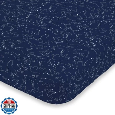 Mini cuna ajustada NoJo súper suave azul marino y blanco constelaciones cósmicas Foto 1 de 2