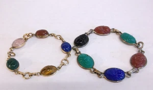 Lot of 2 Vintage Egyptian Carved Stone Scarab Bracelets ~ 7" & & 7 1/2" - Picture 1 of 6