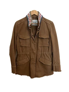 BAZAR DELUXE Twill Utility Cargo Jacket Beaded Collar Multi Pocket sz 6 / 42 - Picture 1 of 7