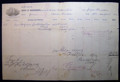 1862 HAVANA CUBA SHIP SUGAR TRADE BARQUE HAMILTON CARGO MANIFEST PHILADELPHIA - Image 1 of 2
