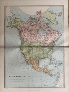 1891 NORTH AMERICA LARGE COLOUR MAP BY W.G. BLACKIE 129 YEARS OLD - Picture 1 of 3