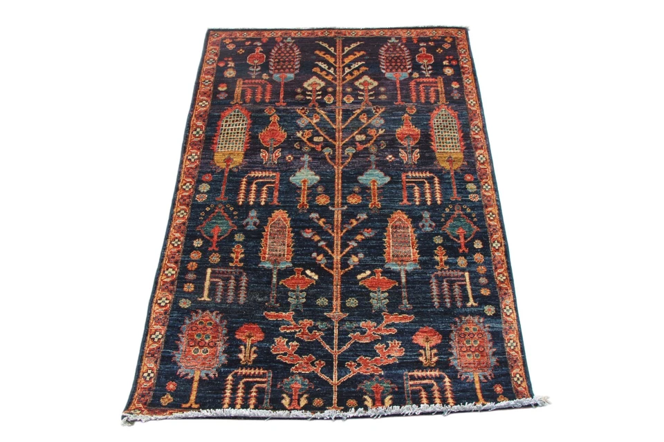 3x5 Ft Dark Blue Oriental Area Rug Afghan Hand Knotted Veg Dye Small Accent Rug - Image 1 of 4