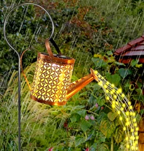 Solar Garden Watering Can Lights Cascading Outdoor Hanging Lanterns Decor 2 Pcs - Picture 1 of 9