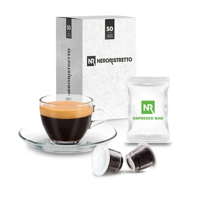 NERORISTRETTO 100 Cialde Capsule Caffè Compatibili Nespresso Miscela Espresso Bar