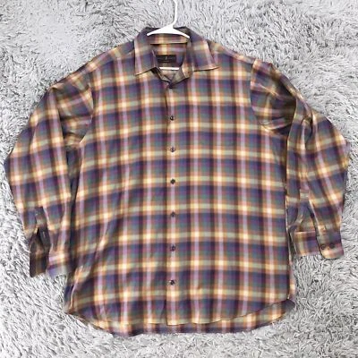 Camisa de vestir clásica para hombre Robert Talbott talla XL abotonada a cuadros 100 % algodón Foto 1 de 4