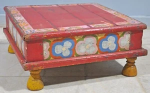 Antique en Bois Carré Sol Assis Bajot Tabouret Grande Taille Original Main Forgé - Picture 1 of 8