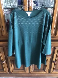 CJ Banks Cotton BL T-Shirt 3X Plus 3/4 SLV  Boatneck L. Weight Studs Bling NWT - Picture 1 of 12