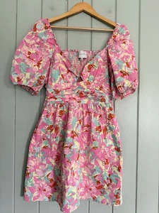 NWOT Charles Henry Pink Floral Dress L Large Sweetheart Cut Out Smocked Back - Picture 1 of 5