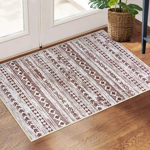 Moroccan Entryway Rug 2x3 Brown Washable Vintage Geometric Non-Slip Rug - Picture 1 of 7