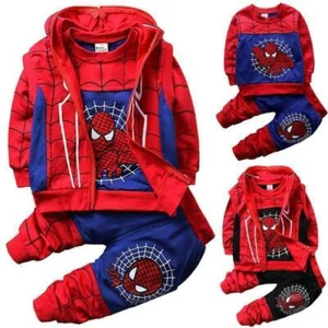 Kids Boy Spiderman Superhero Tracksuit Set Hoodie Vest Top Pants Outfit Clothes- - Picture 1 of 25