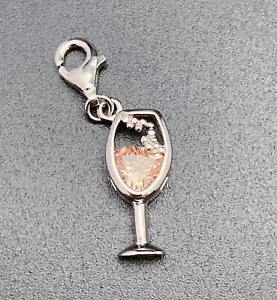 Amore LaVita Sterling Silver Open Champaign Glass Bracelet Charm - Picture 1 of 3