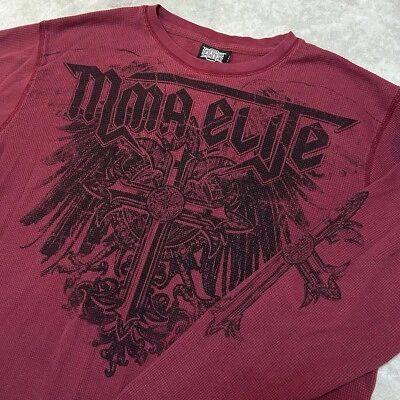 Camisa MMA Elite Para Hombre XL Térmica Tejida Gofre Cruz Gótica Grunge Roja Años 90 Y2K Foto 1 de 4