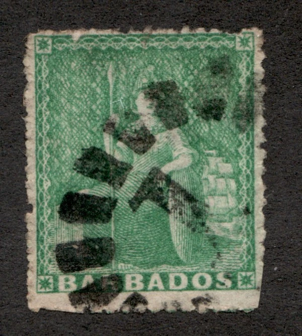 Barbados Sc# 15 1861 - 1/2 centavo Britannia y velero - sello usado. CV$47,50 Foto 1 de 1