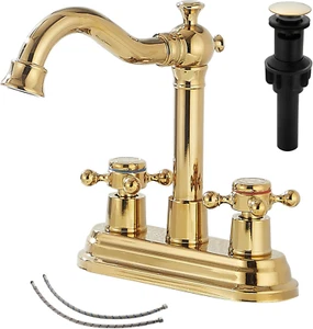 Bathroom Faucet Polished Gold 2 Handles 4 Inches Centerset RV Bathroom Vanity F - Picture 1 of 12