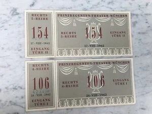 COPPIA DI VECCHI BIGLIETTI PRINZREGENTEN-THEATER MÜNCHEN 1962 OLD TICKETS - Picture 1 of 2