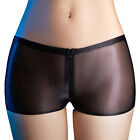 Womens Glossy Zipper Crotch Boyshorts Low Rise See-Through Panties Underpants