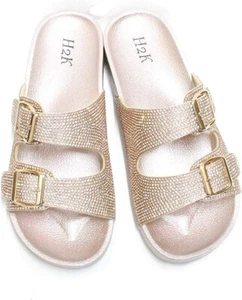 H2K Espen Rose Gold Glitter Double Buckle Adjustable Comfort Slip On Sandal Sz 8 - Picture 1 of 3