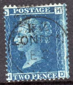 GB QV 1858 2d BLUE PLATE 12 JF SG;45 GU FULL CDS LONDON - Bild 1 von 2
