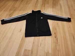 Adidas Full Zip Black Jacket Kids size 5-6 Youth Soccer Warm-up THREE STRIPES VG - Picture 1 of 4
