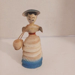 Muñeca Folkart Seashell de Colección 4" H Hecha en Japón Años 50 - Imagen 1 de 14