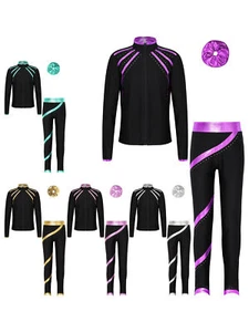 Kids Girls Jacket Workout Activewear Shiny Sweatshirt Coat Uniform Zipper Set - Picture 1 of 63