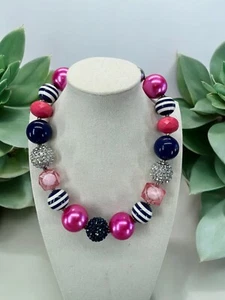 Homemade Beaded Necklace Cosplay Jewelry Kids Dress Up Large Beads Pink - Picture 1 of 5