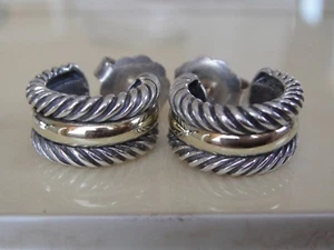 DAVID YURMAN 18K GOLD ,SILVER THOROUGHBRED EARRINGS - Picture 1 of 4