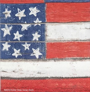 TWO Individual Paper Cocktail Decoupage Napkins - 2000 Wooden American Flag - Picture 1 of 2