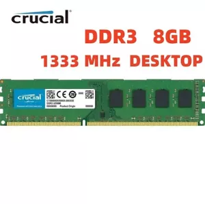CRUCIAL DDR3 8GB 1333 MHz PC3-10600 Desktop 240-Pin DIMM Non ECC Memory RAM 1x8G - Picture 1 of 6