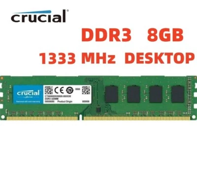 CRUCIAL DDR3 8GB 1333 MHz PC3-10600 Desktop 240-Pin DIMM Non ECC Memory RAM 1x8G - Image 1 of 4