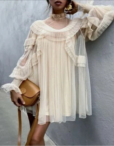 ZARA Tulle Dress Vanilla reference no: 5507/101💕size L BNWT Rare - Picture 1 of 6