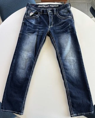 Pantalones de mezclilla American Fighter Legend ajustados rectos bordados etiqueta para hombre 30 (31x29) Foto 1 de 4