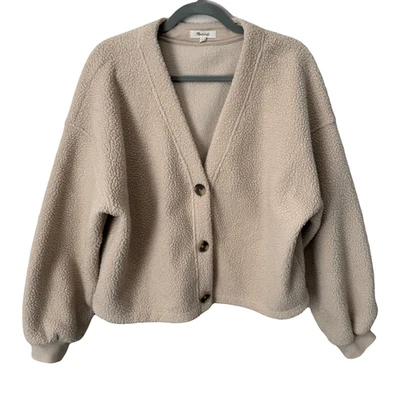 Madewell Cropped Fleece Cozy Lounge Fall Tan Button-Up Sherpa Jacket X-Large - Image 1 of 4