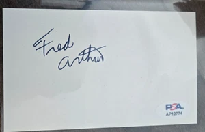 FRED ARTHUR SIGNED 3X5 INDEX CARD HARTFORD WHALERS PHILADELPHIA FLYERS PSA DNA - Picture 1 of 1