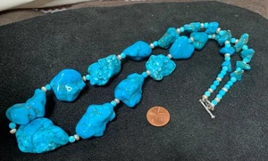 Huge sky blue turquoise nugget necklace//23"(w447-w5) - Picture 1 of 2