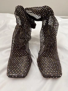 Aldo Damen-Stiefeletten braun eckige Zehenpartie Absatz Größe 8 Strass-Akzente - Bild 1 von 6