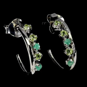 Black Friday 925 Silver Earrings Round Peridot Emerald Natural Gemstone Jewelry - Picture 1 of 14