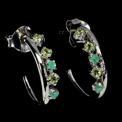 Black Friday 925 Silver Earrings Round Peridot Emerald Natural Gemstone Jewelry - Image 1 of 4